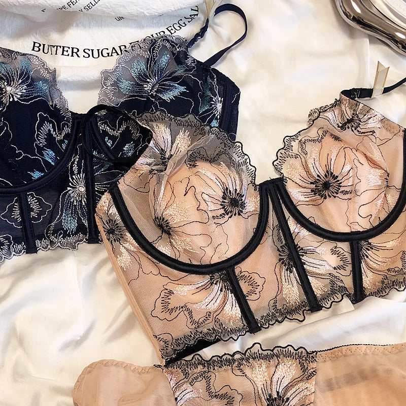 #PB Rose Embroidery Lingerie Set