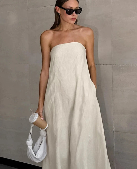 #PB Khaki Strapless Dress