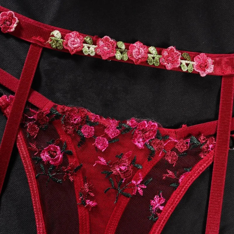 #PB 3-Piece See-Through Floral Lingerie Set