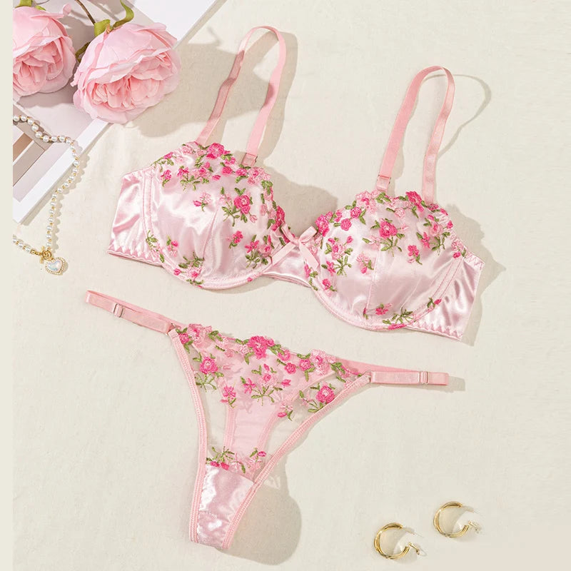 #PB  Floral Embroidery Luxury Lingerie Set