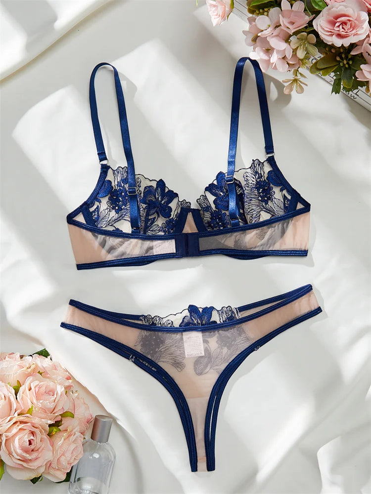 #PB Mesh Embroidered Lingerie Set