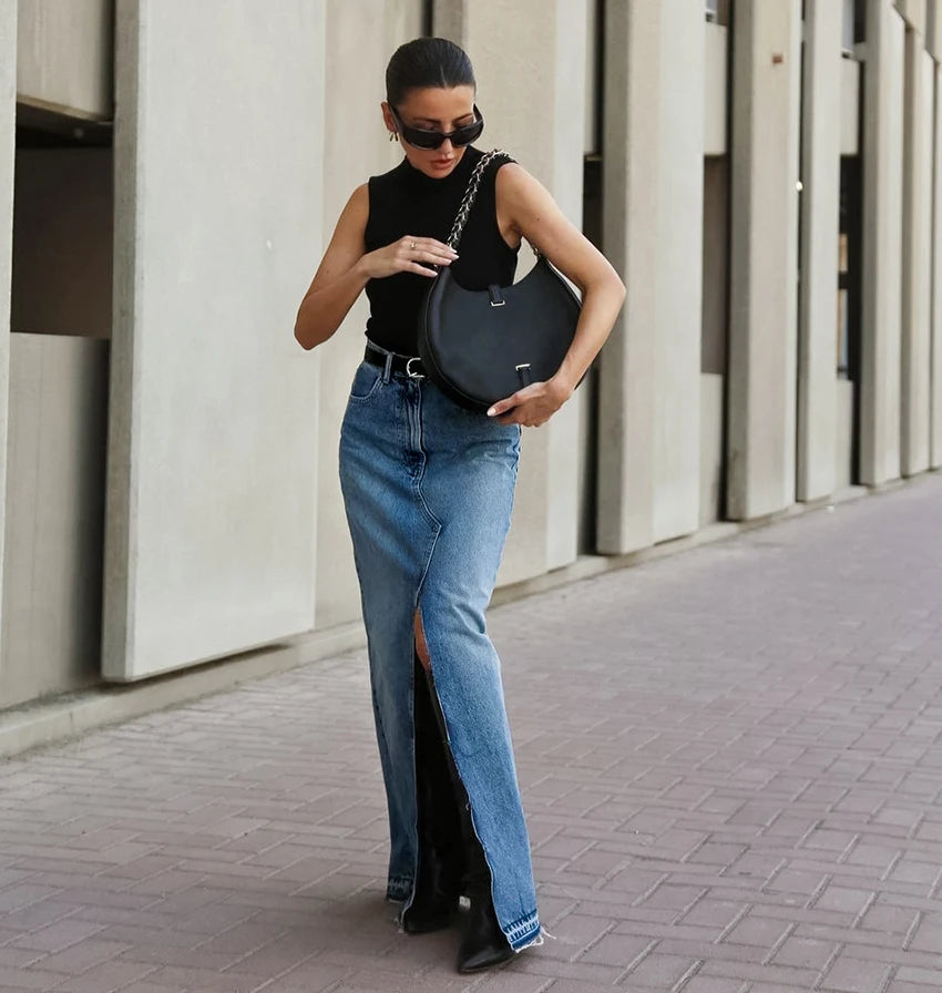 #PB Denim Blue High Waist Skirt