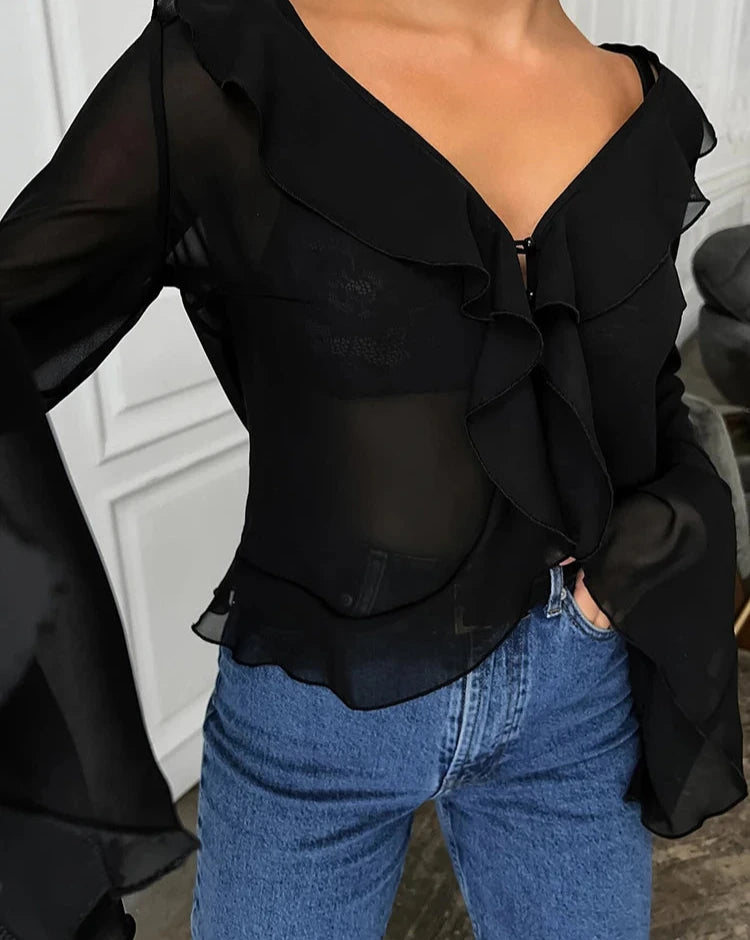 #PB Elegant Flare Sleeve Blouse