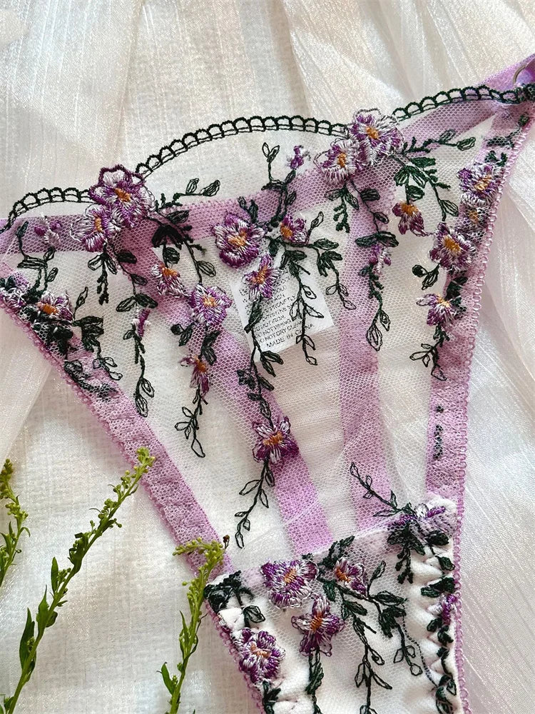 #PB Romantic Floral Embroidery Lingerie Set