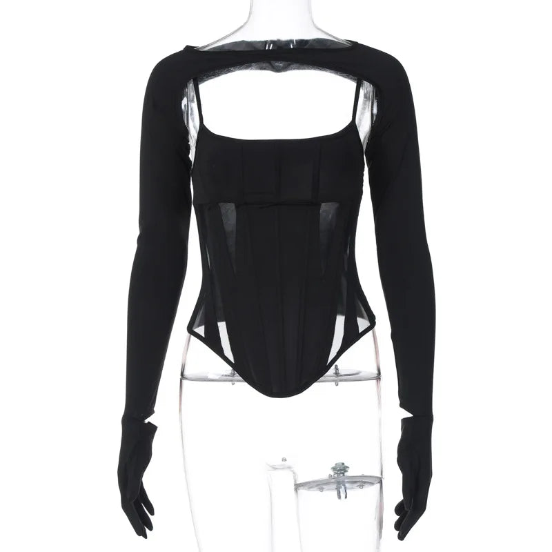 #PB 2 Piece Set Long Sleeve Corset Top