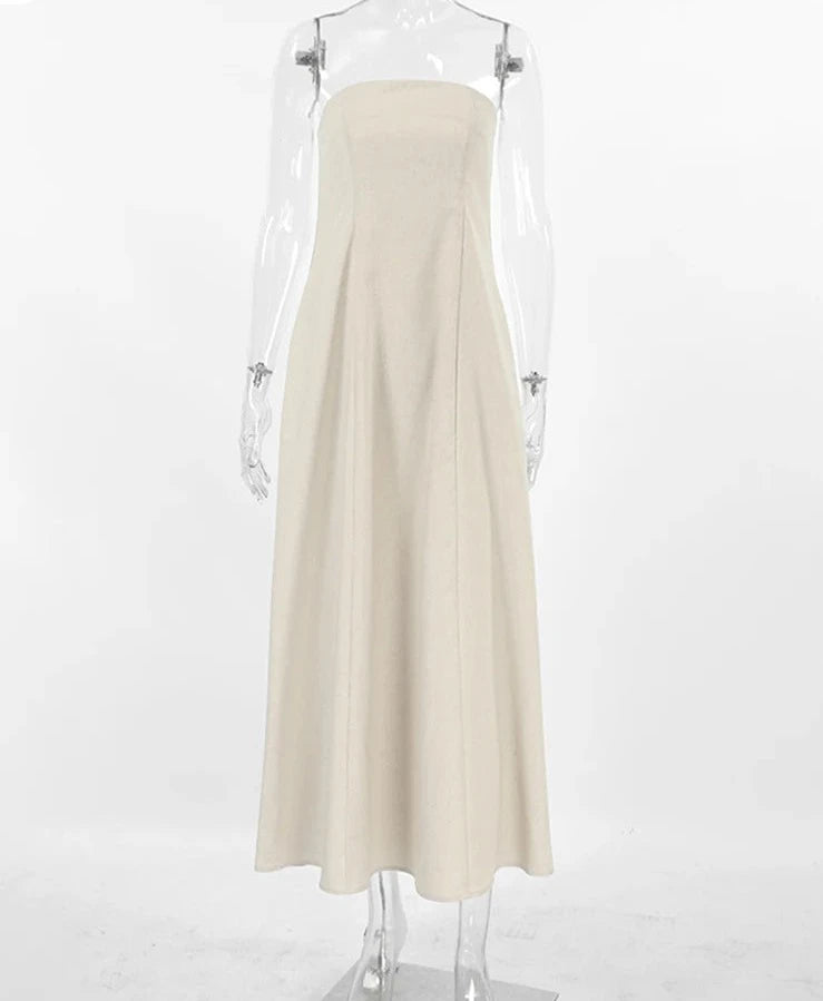 #PB Khaki Strapless Linen Dress