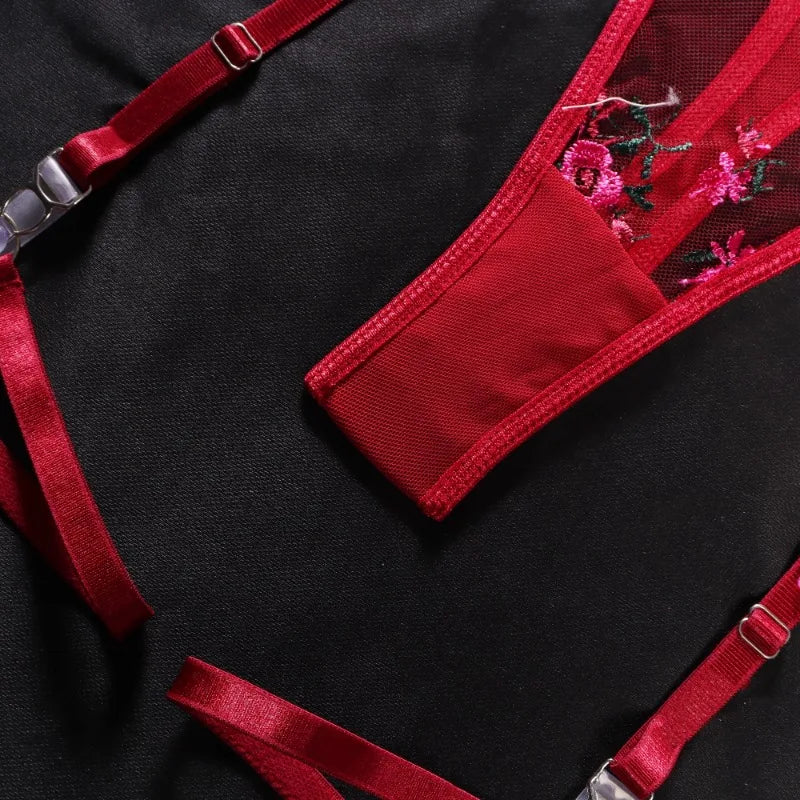 #PB 3-Piece See-Through Floral Lingerie Set