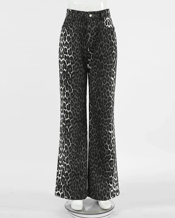 #PB Fashion Gray Leopard Long Pants