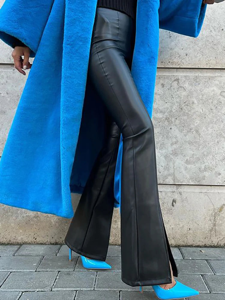 #PB Chic Fashion PU Leather High Rise Flare Pants