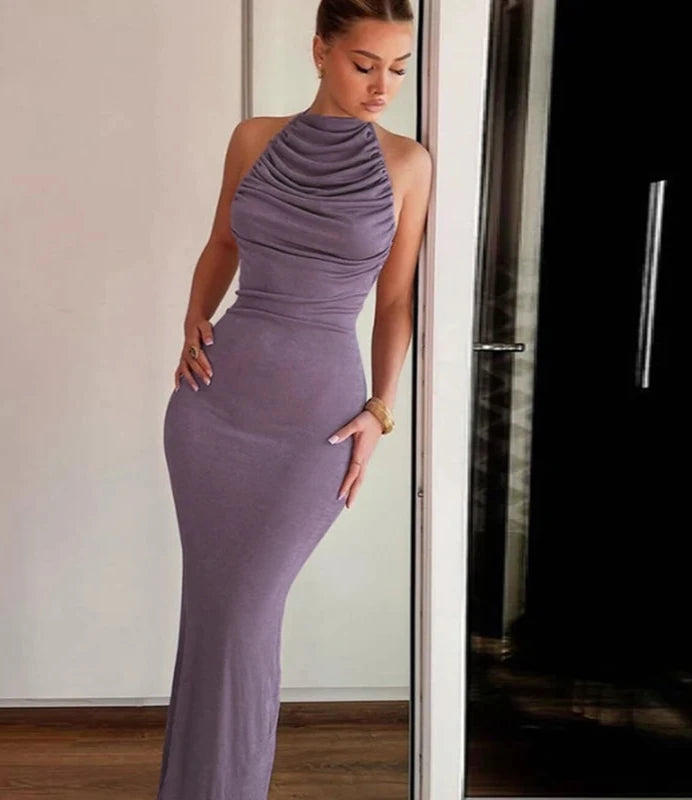 #PB Backless Halter Maxi Dress