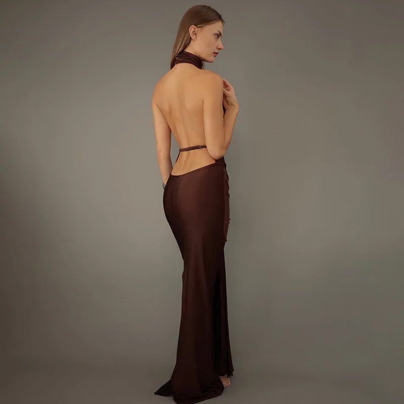 #PB Backless Halter Maxi Dress