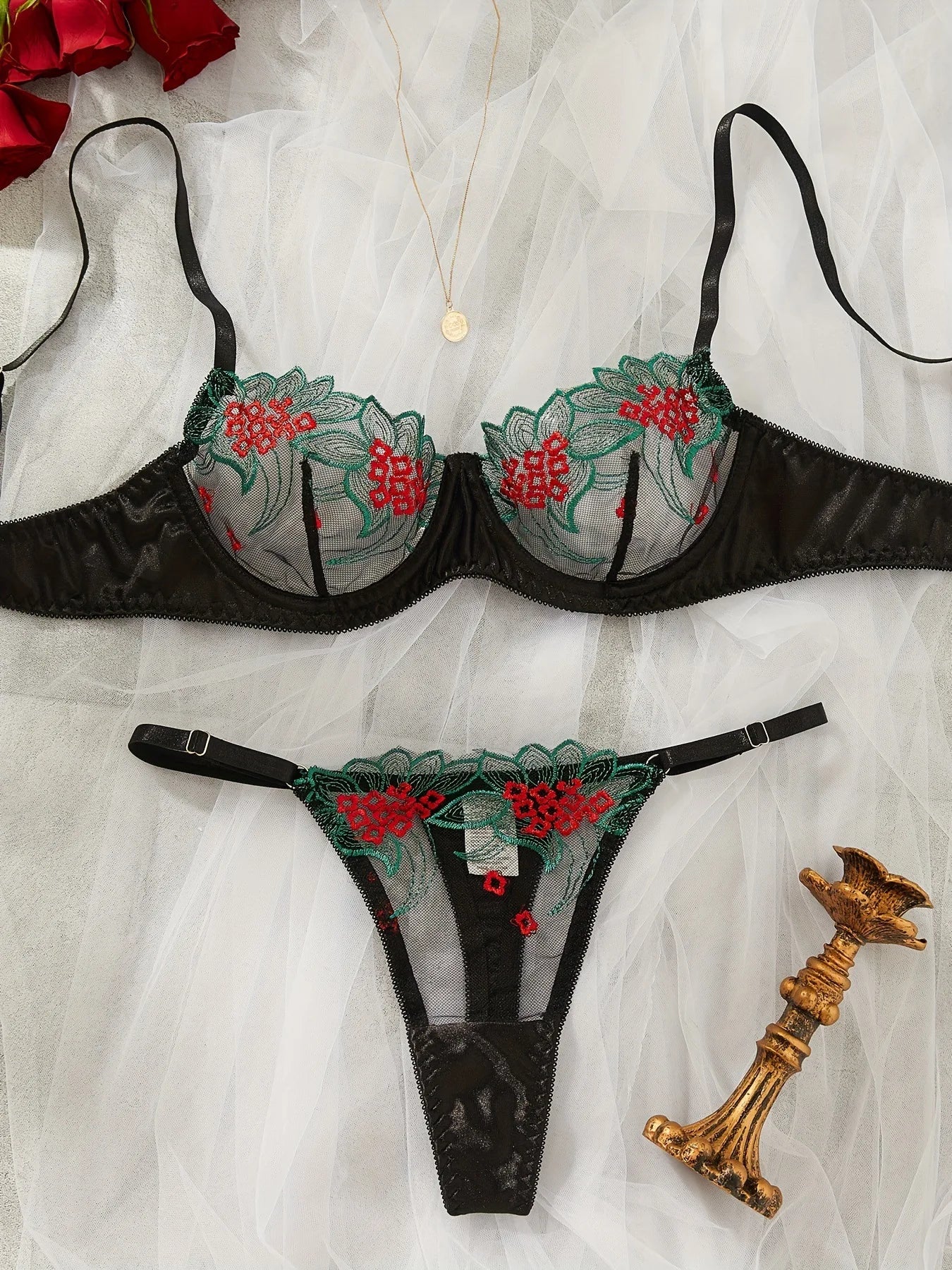 #PB Fancy Lingerie Floral Lace Bra Set - passionbarn.com