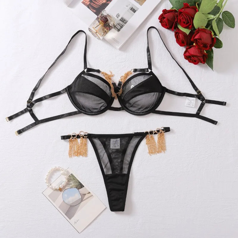 #PB Metal Chain Lingerie Set