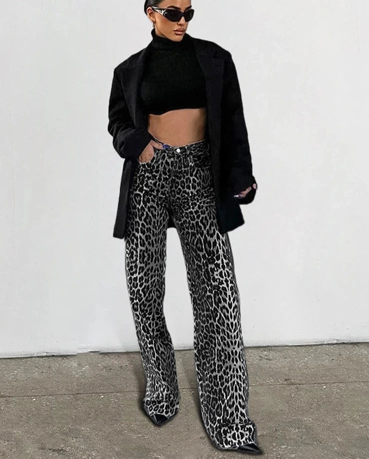 #PB Fashion Gray Leopard Long Pants