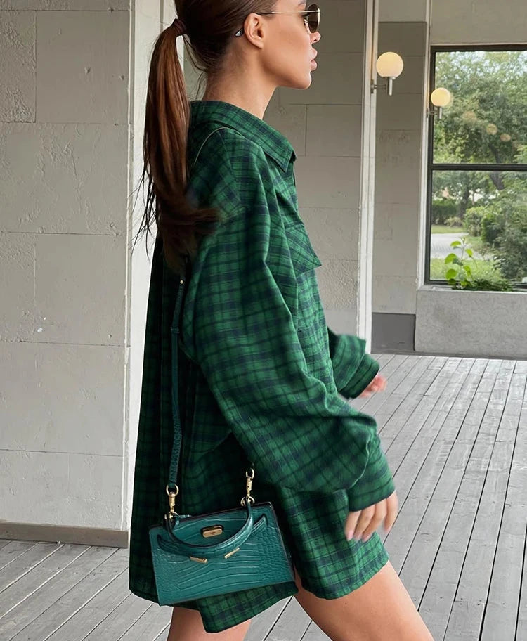 #PB Vintage Green Plaid Blouse