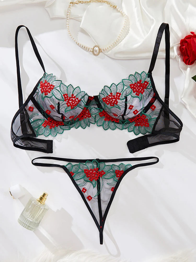 #PB Floral Embroidery Lingerie Set