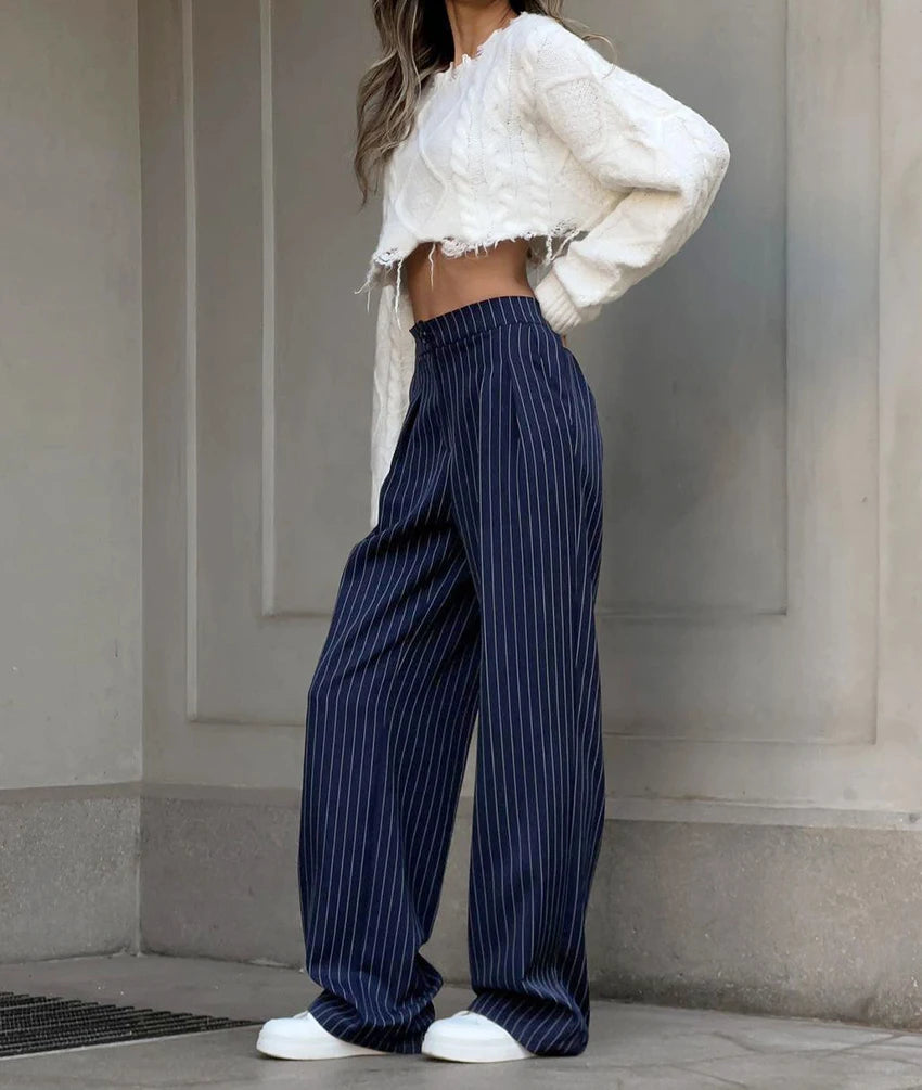 #PB Navy Stripe Baggy Pants