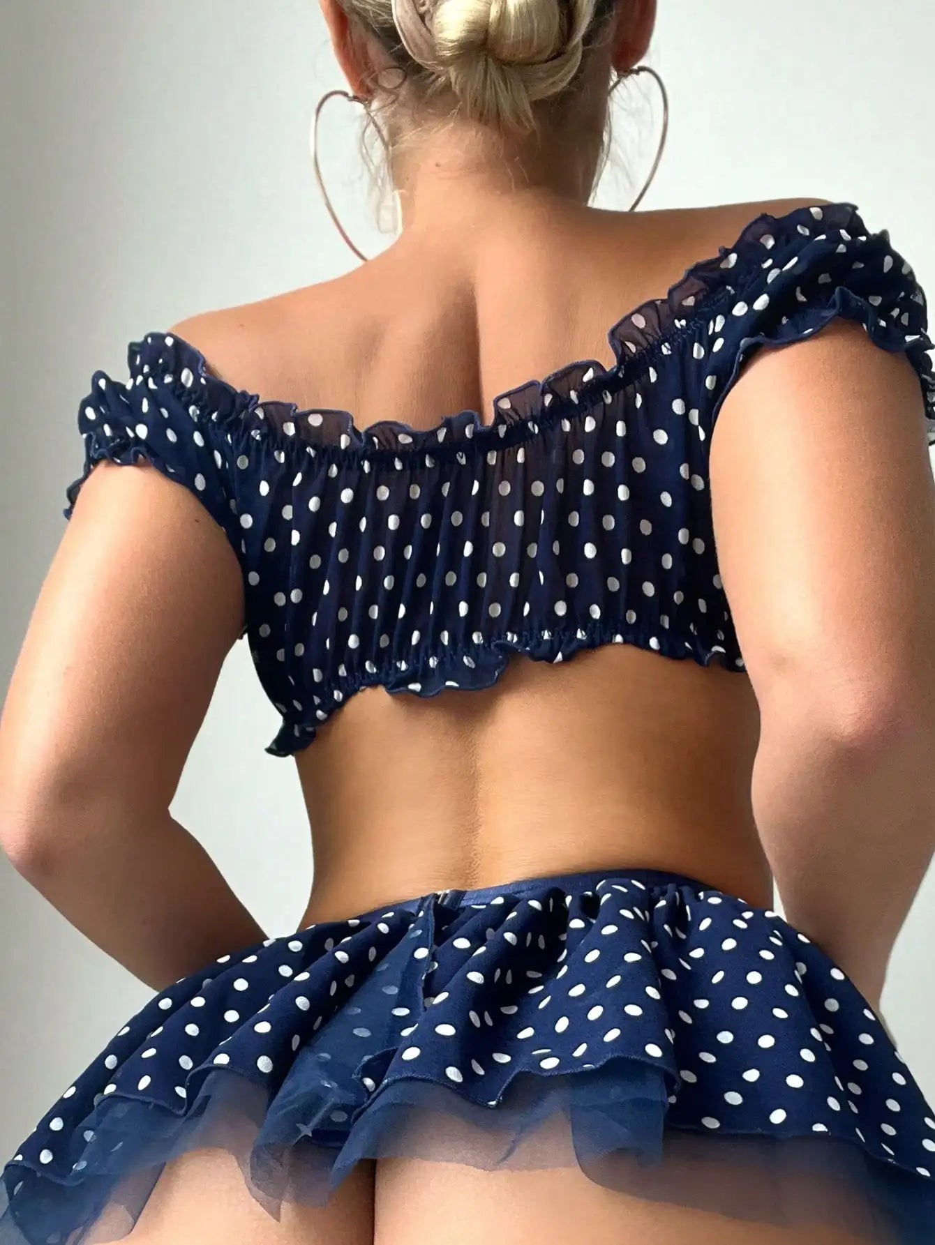 #PB Polka Dot Lingerie 5-Piece Off Shoulder Set