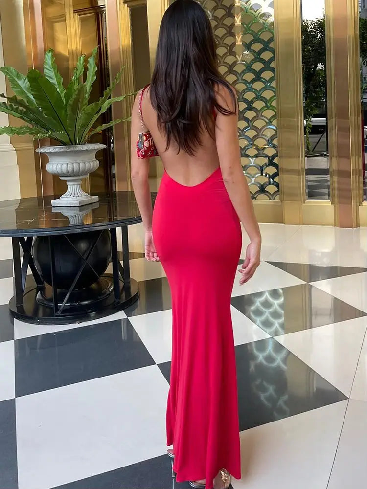 #PB Draped Backless Sleeveless Slip Maxi Dress