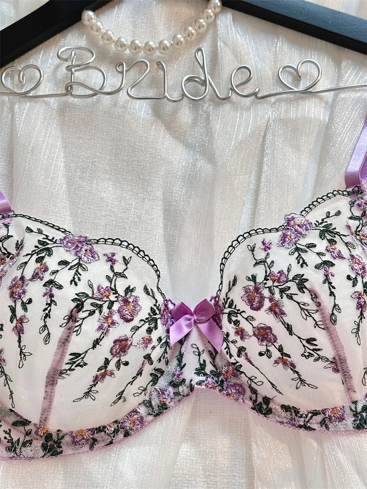 #PB Romantic Floral Embroidery Lingerie Set