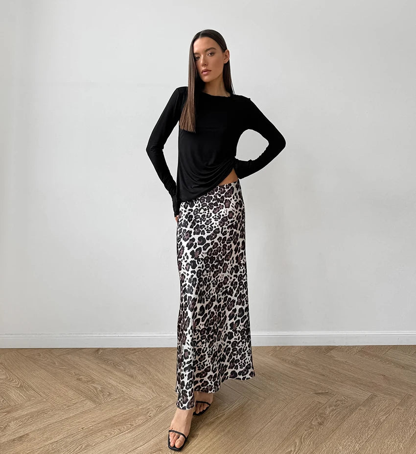 #PB Leopard Print Ankle-Length Skirt