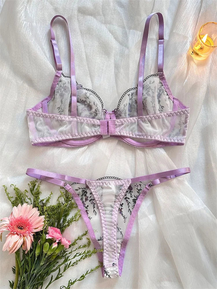 #PB Romantic Floral Embroidery Lingerie Set