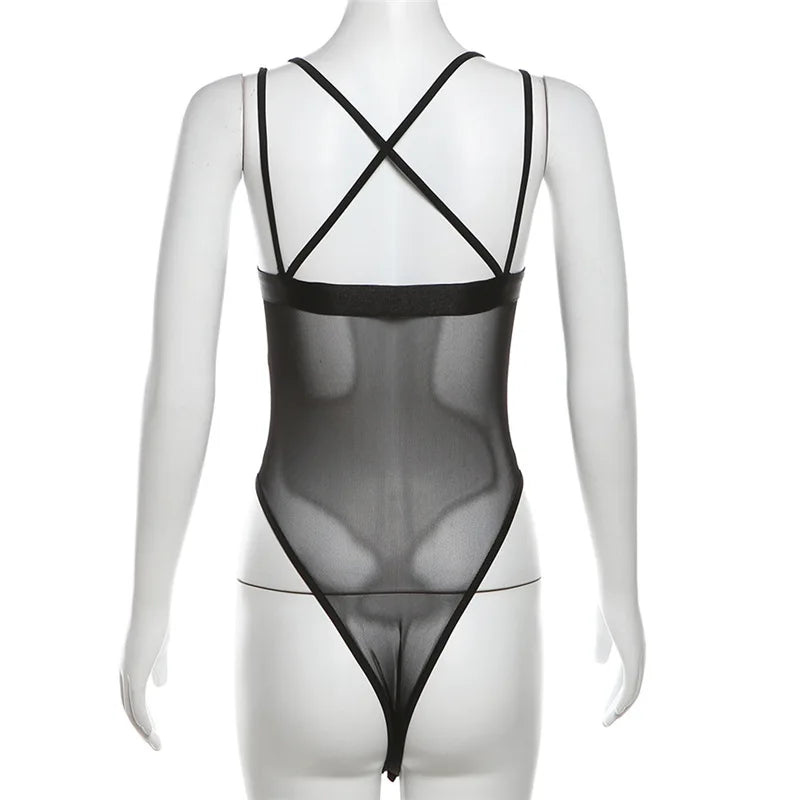 #PB Backless Mesh Sheer Bodysuit