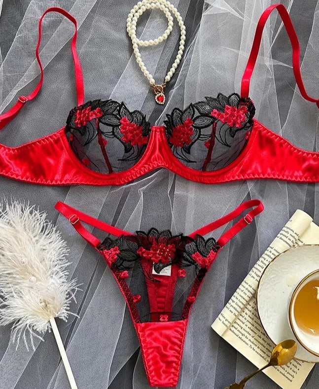 #PB Fancy Lingerie Floral Lace Bra Set - passionbarn.com