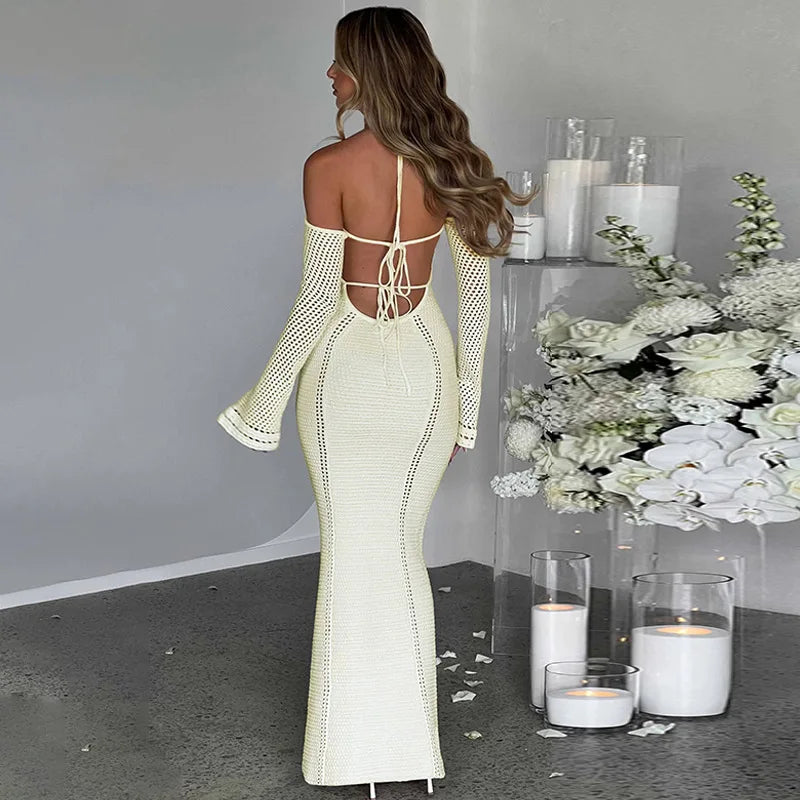 #PB Off Shoulder Halter Knit Dress