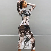 #PB Print Mesh See Through Maxi Dress