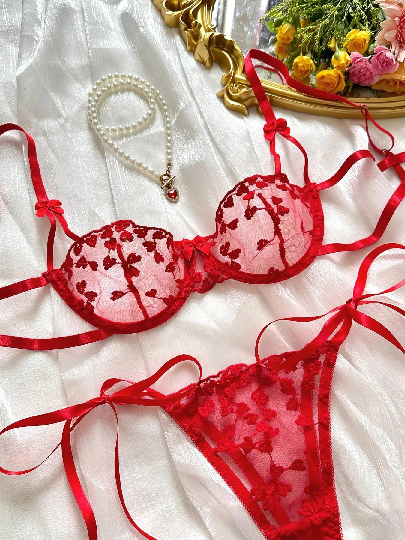 #PB Heart-Shaped Embroidery Fairy Exotic Lingerie Set