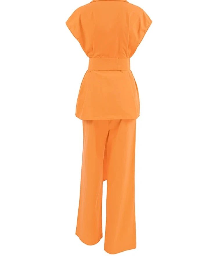 #PB Brightly Orange Cotton Linen Pants Suit