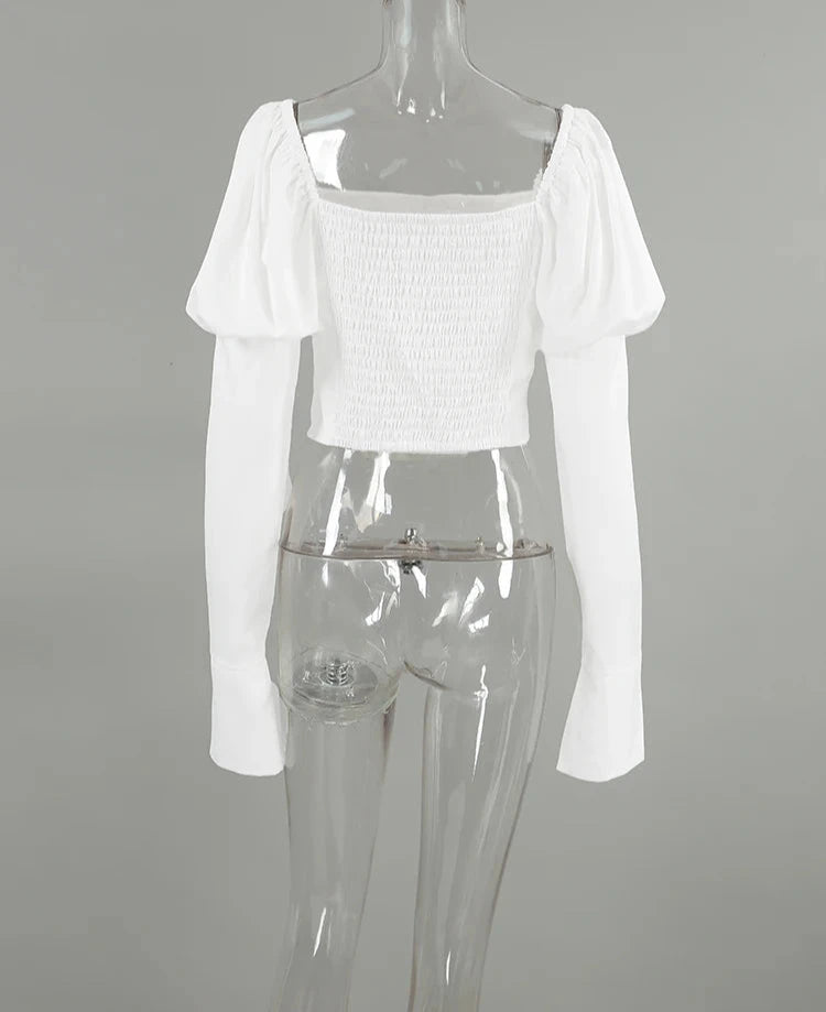 #PB Elegant White Lantern Sleeve Blouse