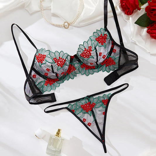 #PB Floral Embroidery Lingerie Set