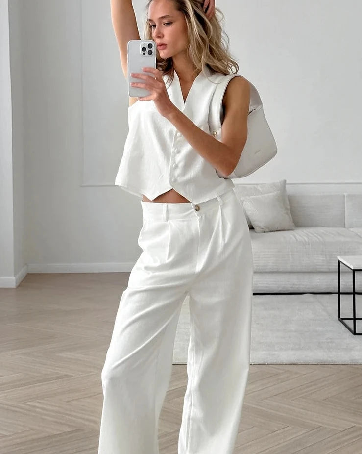 #PB White Casual Two Piece Set