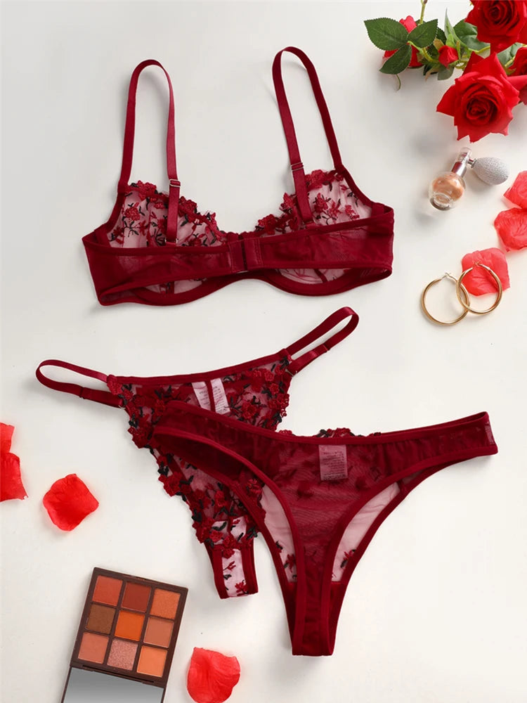 #PB Floral Embroidery Lingerie Set