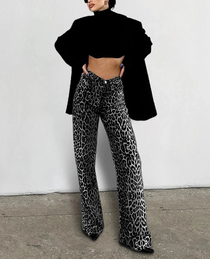 #PB Fashion Gray Leopard Long Pants