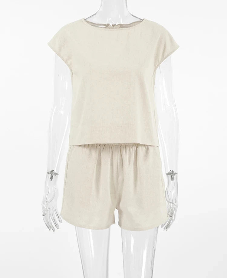 #PB Khaki Linen Shorts Set