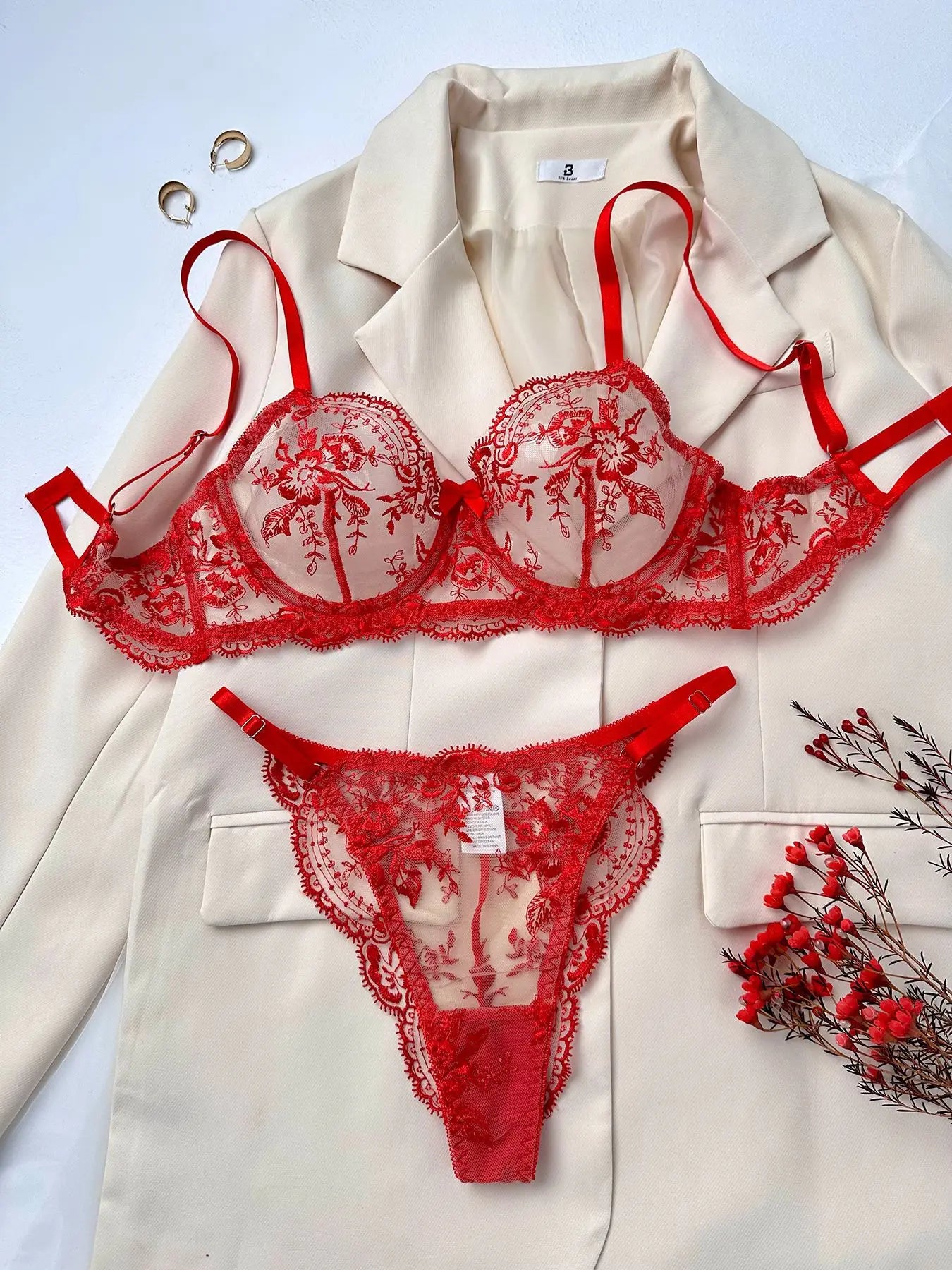 #PB Fancy Lingerie Lace Embroidery Set