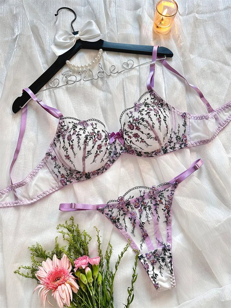 #PB Romantic Floral Embroidery Lingerie Set