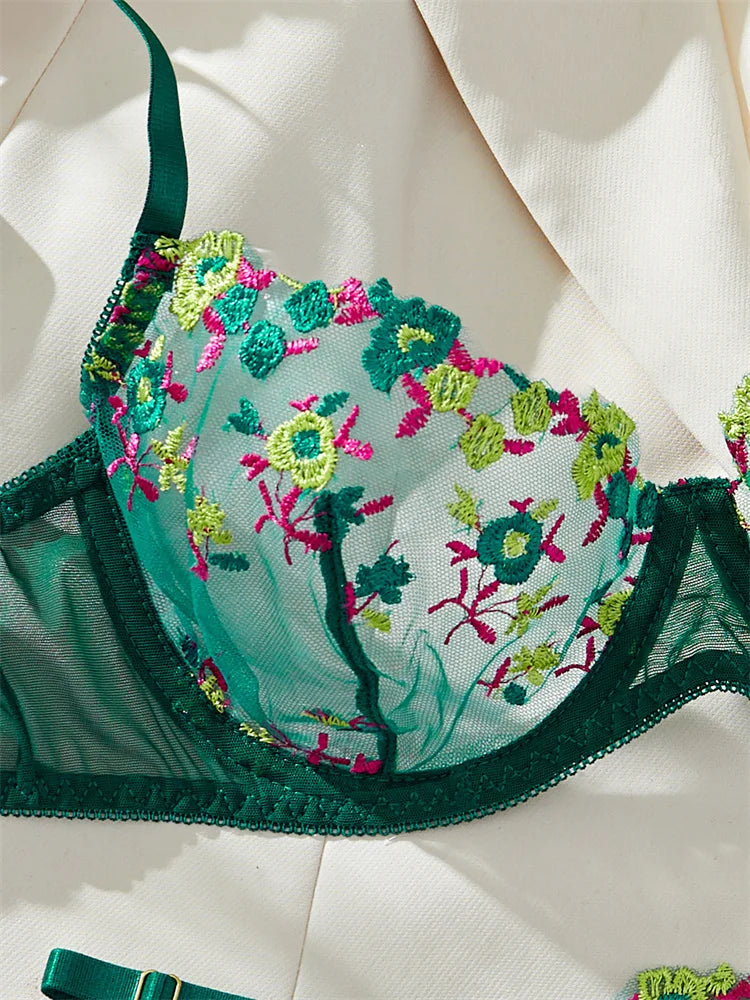 #PB Floral Lingerie Delicate Embroidery Set