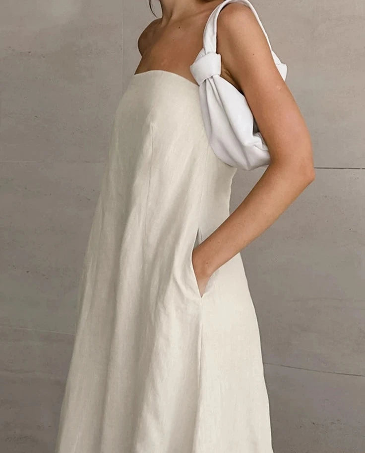 #PB Khaki Strapless Linen Dress