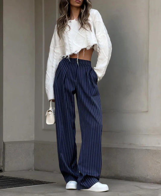 #PB Navy Stripe Baggy Pants