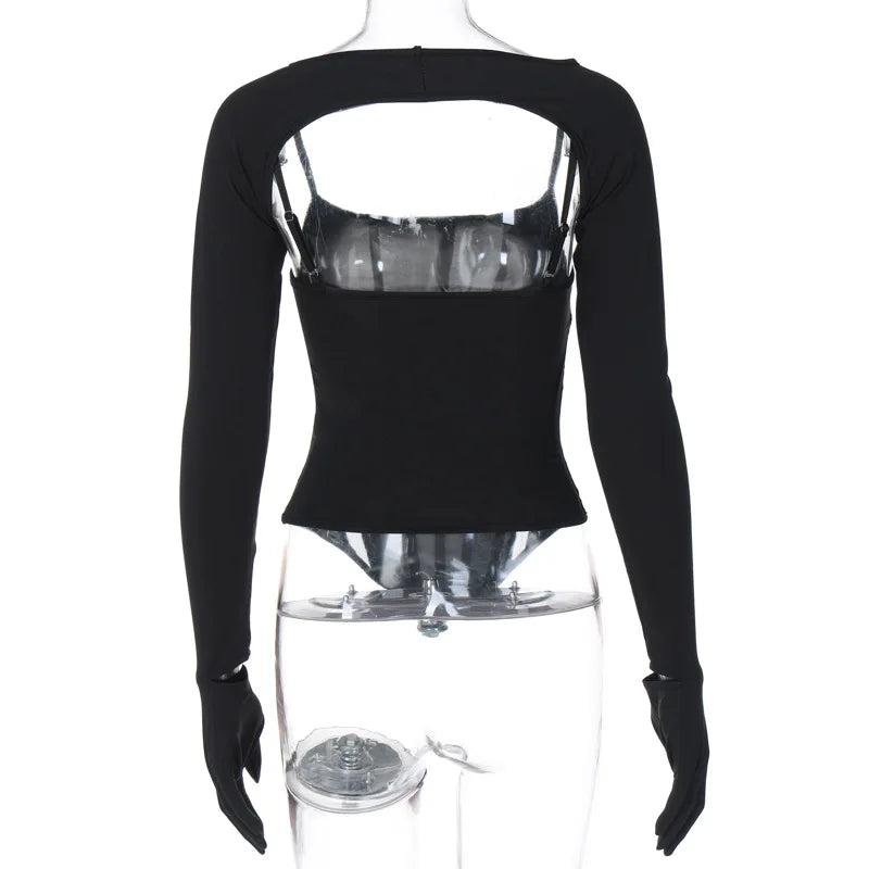 #PB 2 Piece Set Long Sleeve Corset Top