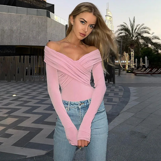 #PB Fashion Off Shoulder Ruched Wrap Bodysuit