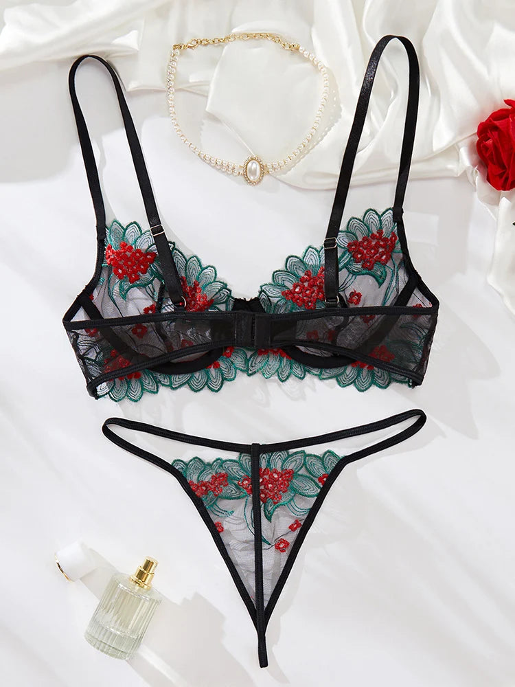 #PB Floral Embroidery Lingerie Set