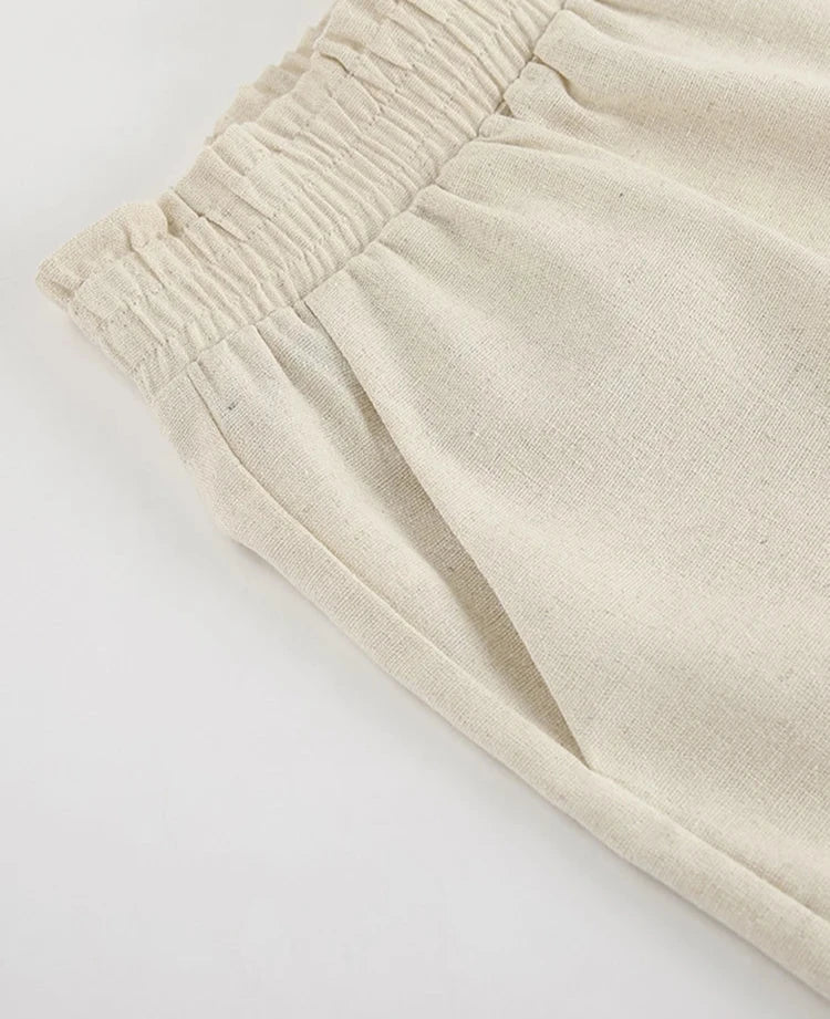 #PB Khaki Linen Shorts Set