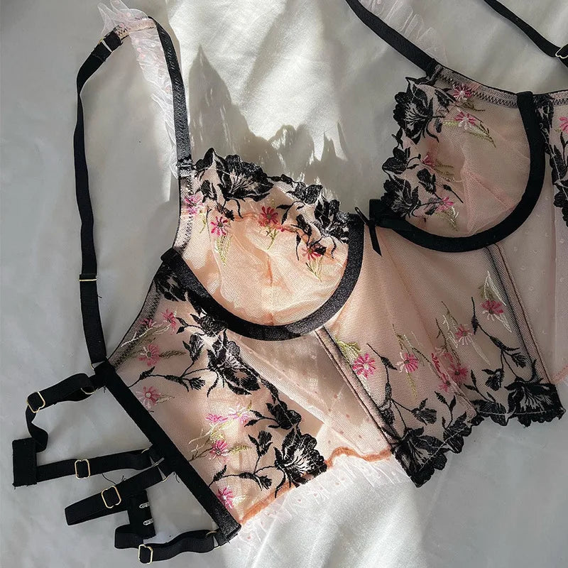 #PB Flower Embroidery Lingerie Set