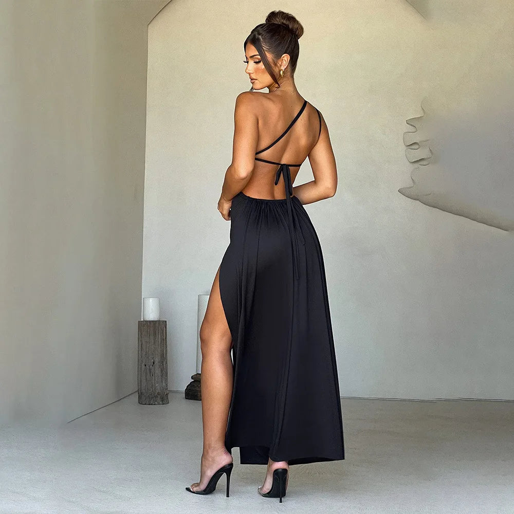 #PB One Shoulder Split Maxi Dress