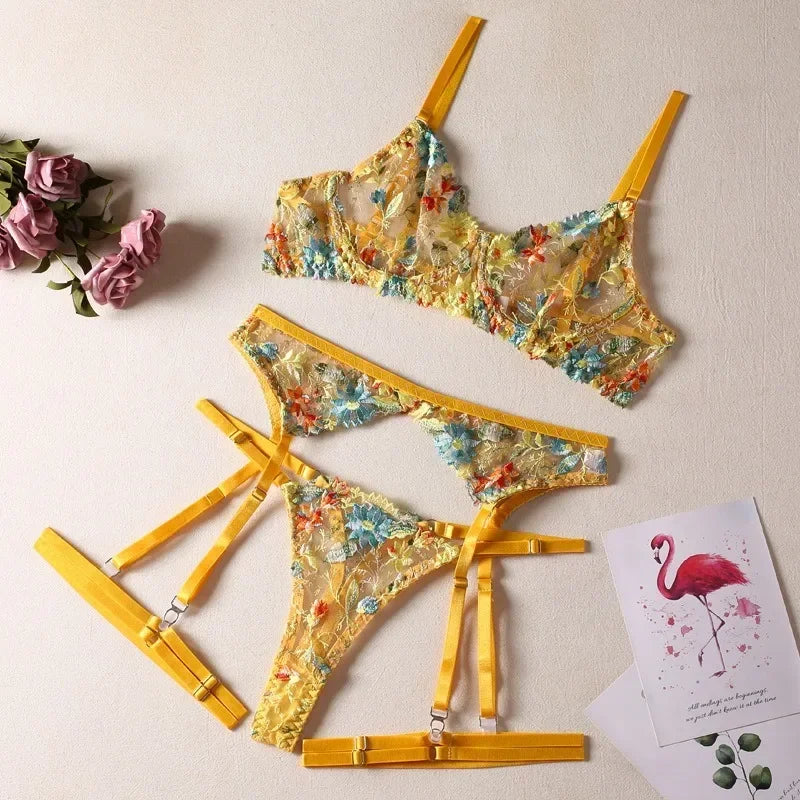 #PB 3 Piece Lingerie Flower Embroidery Set